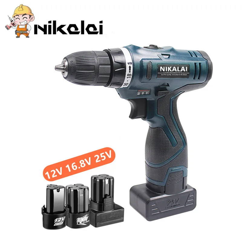 

Rechargeable lithium battery*2 hand electric drill hole 12V 16.8V 25V electric screwdriver gun Carrying suitcase power tool sets
