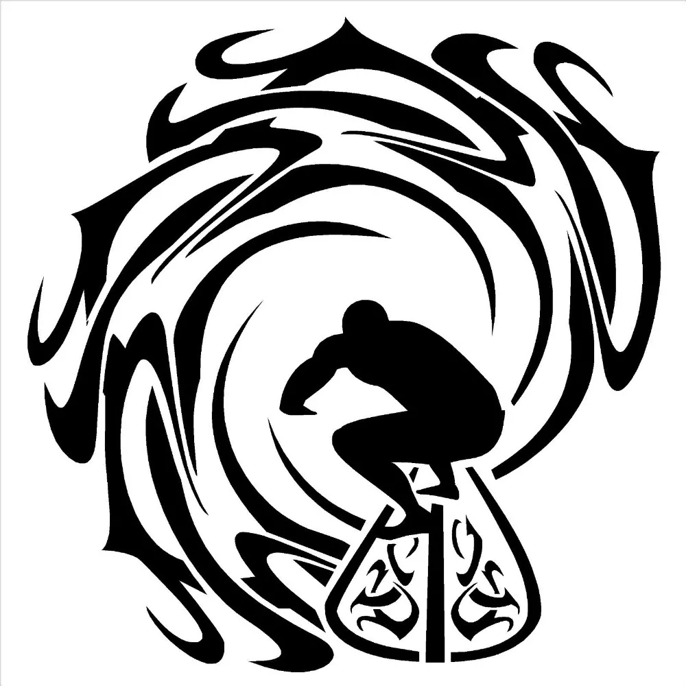 SURFER AND WAVES Vinyl Wall Art Sticker Decal Surfing Sea Sport Ocean