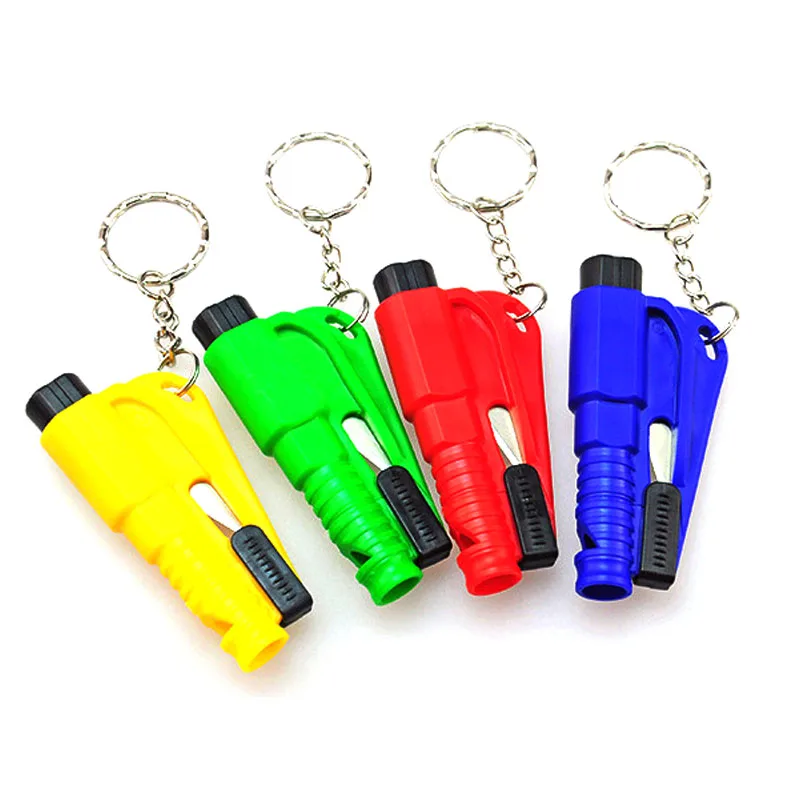 

Mini Pocket Keychains Glass Window Breaking Hammer Emergency Safety Hammer Escape Rescue Tools Key Chain Seat Belt Knife Cutter