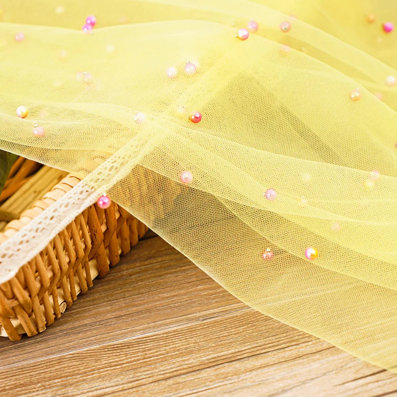 

beaded lace fabric Polyester mesh tulle dress sewing material for skirt and Background decoration TJ1212-1
