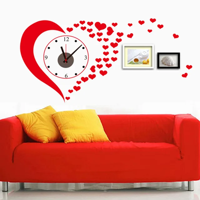 Creative Diy Red Heart Wall Stickers Clock Home Decoration Creative Diy Red Heart Wall Stickers Clock Home Decoration Living Room The Corridor Painting