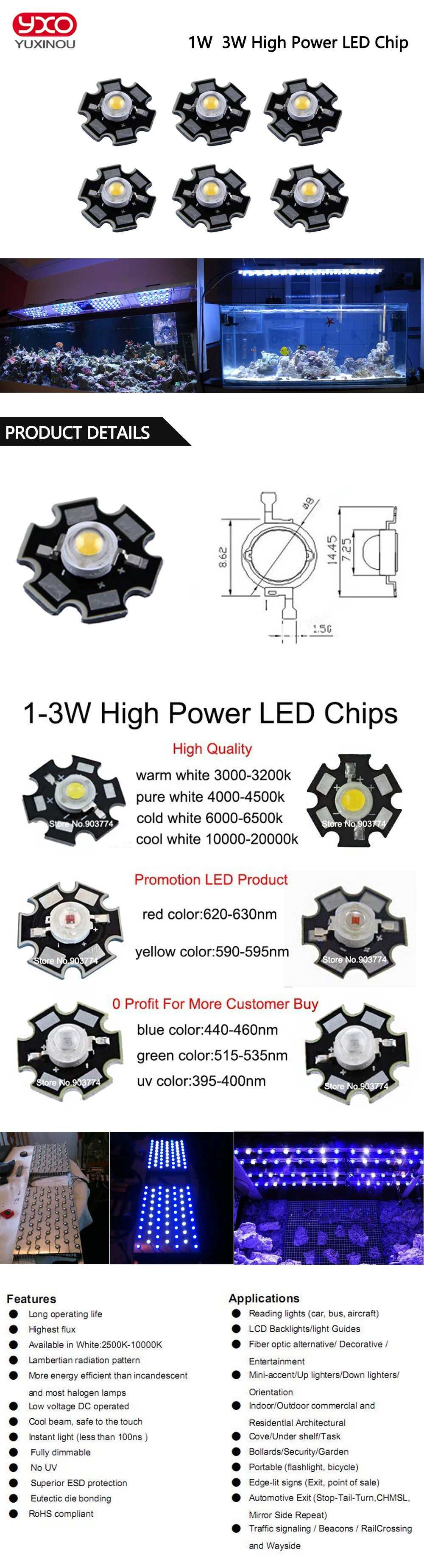 10 шт./лот 3 Вт полный спектр led grow chip с PCB star led grow Light широкий спектр 400nm-840nm led диод для растений