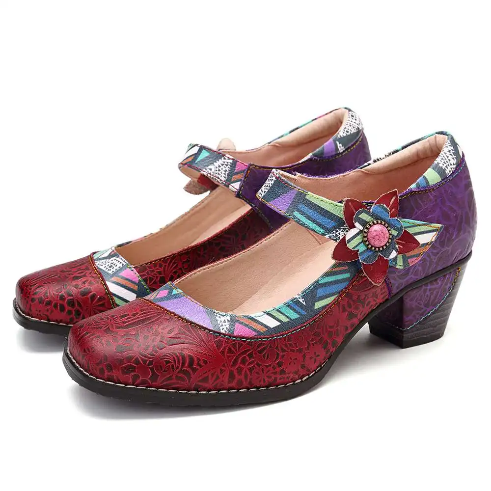SOCOFY/удобные туфли-лодочки в стиле ретро из натуральной кожи с цветочным принтом; лоферы в богемном стиле; повседневная обувь; женская обувь; сезон весна-осень; повседневная обувь; Новинка