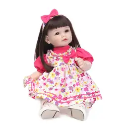 Детские куклы реборн игрушки 52 см lifeliek принцессы для девочек длинные каштановые волосы розовое платье игровой дом игрушки для детей