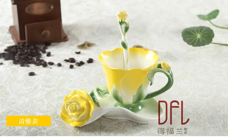 Креативная роза цветок, чашка с кофе китайский Керамика Чай и Кофе чашки Кружка с 1 шт. блюдце и 1 шт. Ложка свадебный подарок