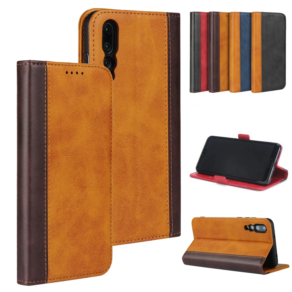 

LUCKBUY For Huawei P20 Pro /P20 Lite Color Matching Calf Grain Leather Case for huawei enjoy 7S luxury Magnetic Wallet Cover