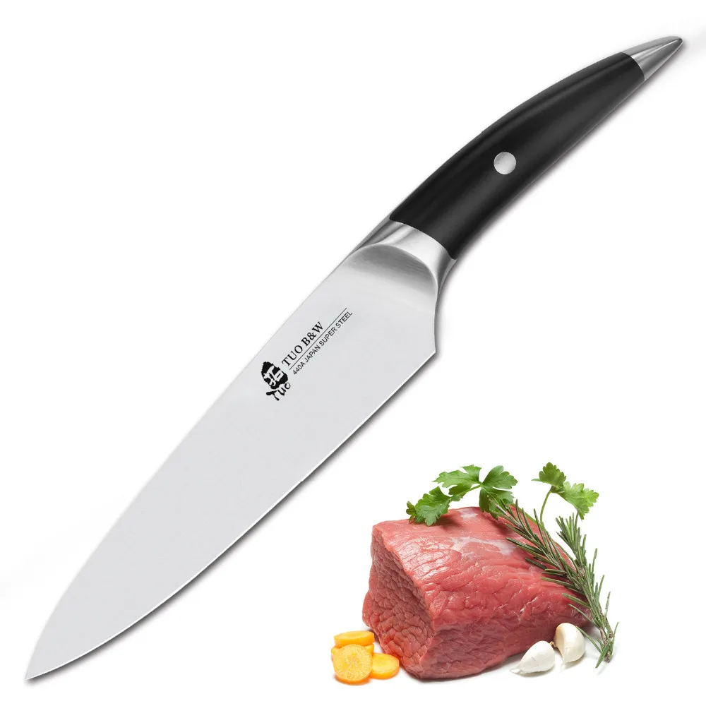 

TTUO CUTLERY Chef Knife 8"- B&W Series - Japanese Ultra Stainless Steel Kitchen Knife with Balanced Comfortable Black Handles