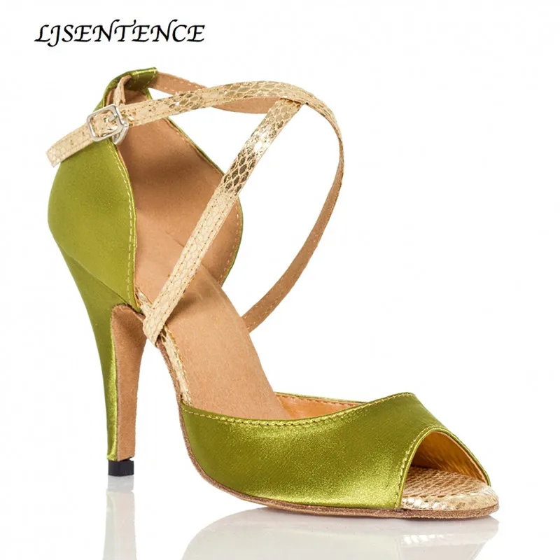 

Customized Heel 6cm 7.5cm 10cm Tan Satin Soft Woman girls Soft Latin Salsa Ballroom Dance Shoes Green Purple Color for ladies