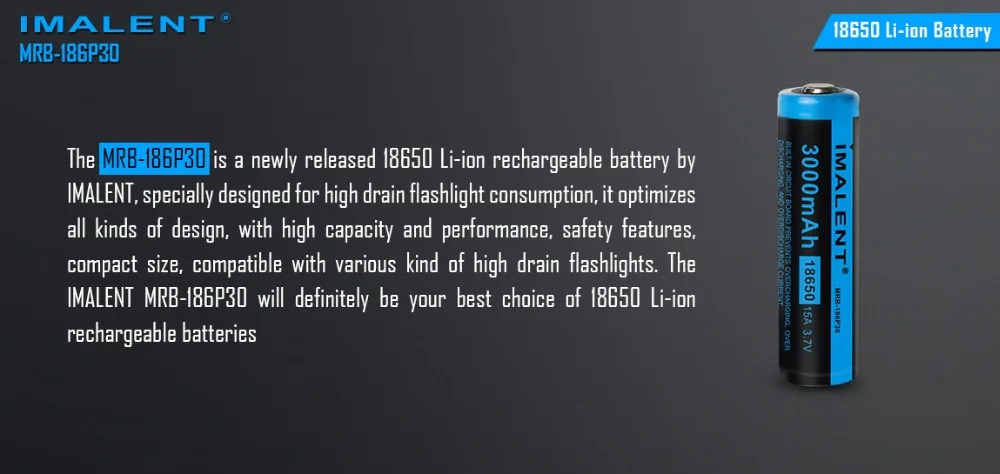 4 шт. IMALENT MRB-186P30 3,7 в 3000 мАч 15A литий-ионные перезаряжаемые аккумуляторы батарея высокая производительность для высокого стока светодиодный освежитель