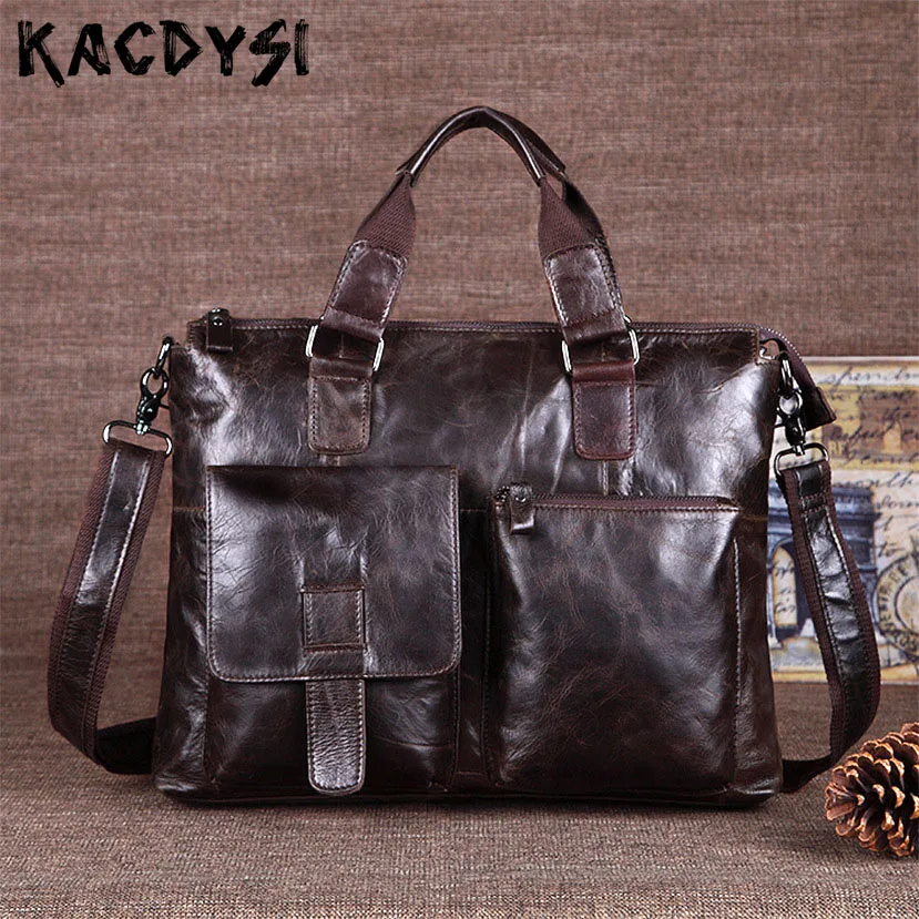 KACDYSI мужской портфель из натуральной яловой кожи винтажная сумка высокого
