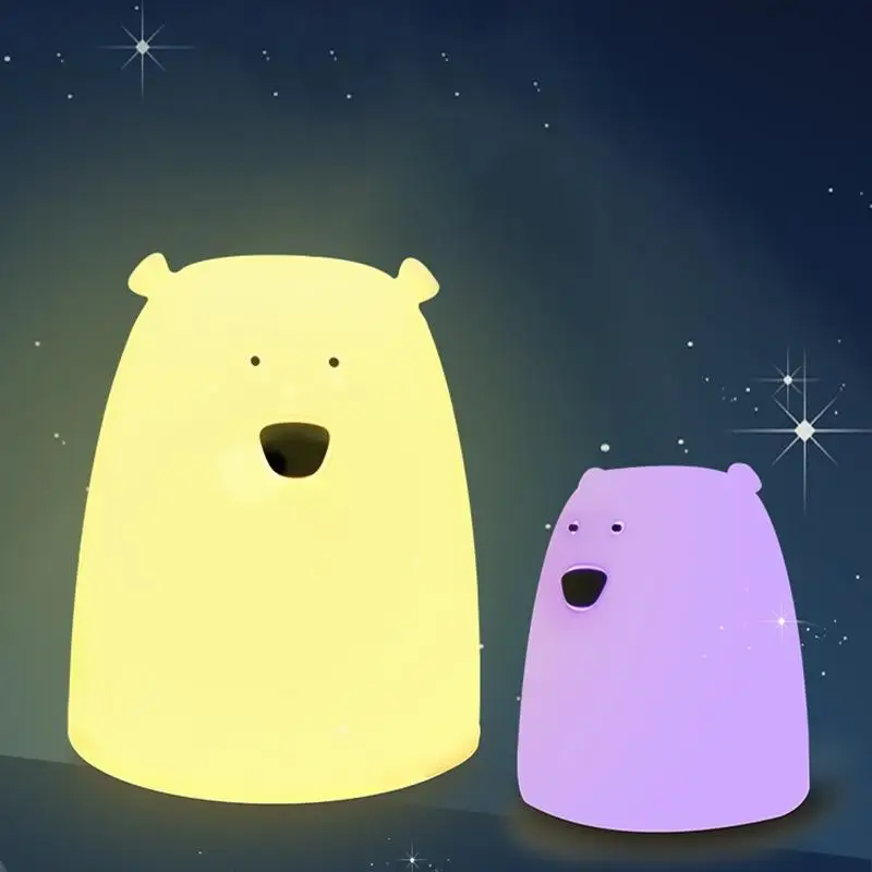 Cute Bear Silicone LED Night Light Lamp Children Bedroom Color Changing Night Lamps  LED Bedside Light for Children Kid Baby Toy Gifts (18)