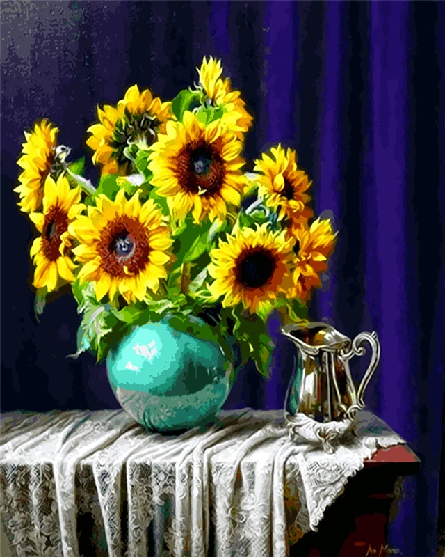Frameless Europe Sunflower DIY Painting By Numbers Acrylic Paint By