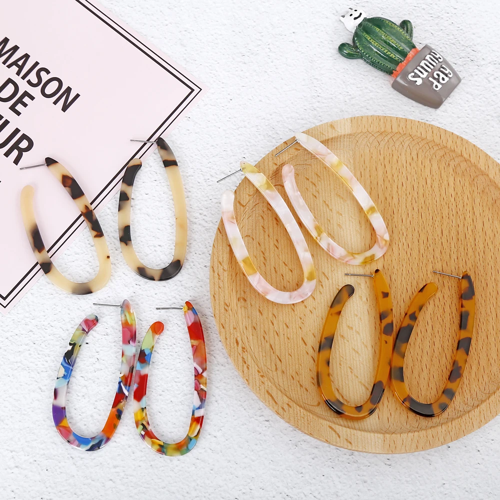 

XIAYNIEK Vintage Fashion Leopard Statement Drop Earrings Colorful For Women Ellipse Acrylic Big Maxi Earrings Jewelry New Gift