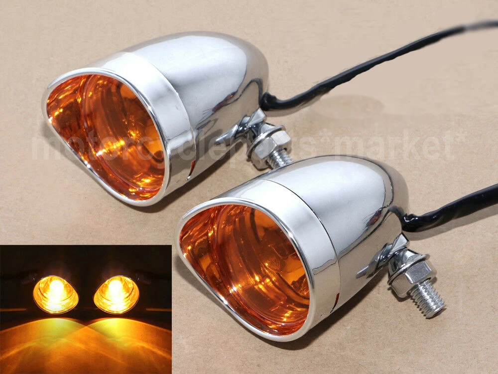 

Chrome Motorcycle 2.5" Round Front visor Bullet Turn Signals lights Running Indicator Lamp For Harley