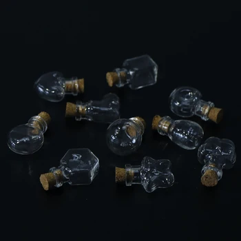 

2.4cm 10 Shapes Mini Glass Bottles Key Chain Pendants Small Wishing Bottles With Cork Vial Arts Jars For Bracelets Gifts