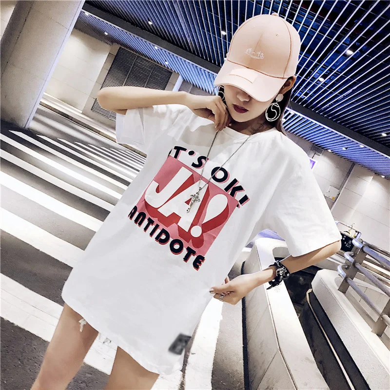 

Shuchan Streetwear Cotton Summer T-shirt For Women Loose Letter Short Sleeve T-shirts Casual Tees Top Harajuku 2019 Fashion Tops