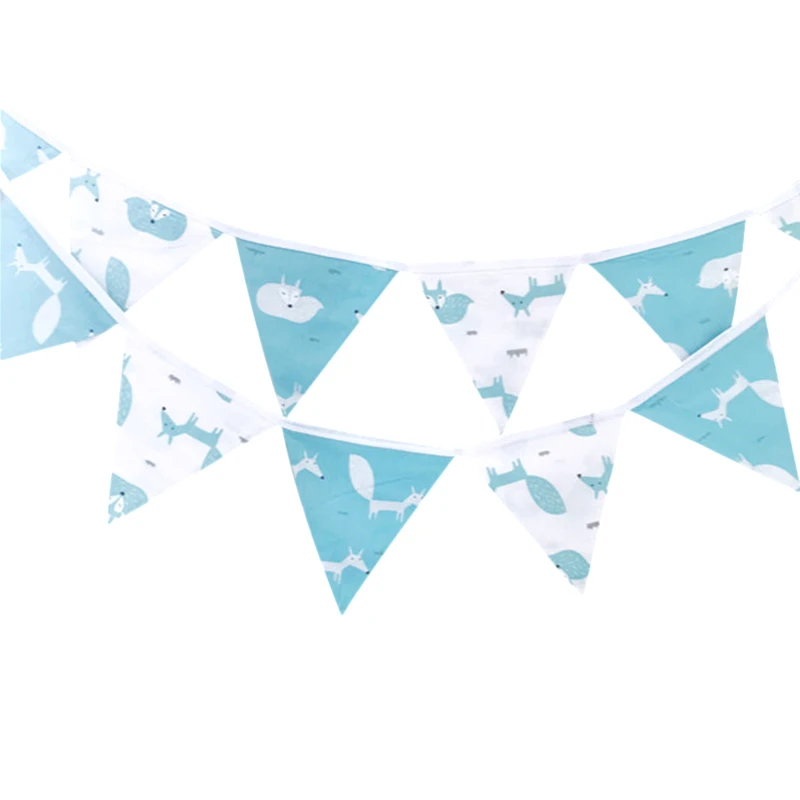

12 Flags 3.2m Blue White Cartoon Animal Cotton Fabric Bunting Pennant Flag Banner Garland Wedding/Baby Birthday Party DIY Decor