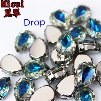 

Micui 30pcs 10x14mm Drop with Claw Setting Resin Double color Sew on Resin rhinestone DIY clothing Dress Making ZZ278