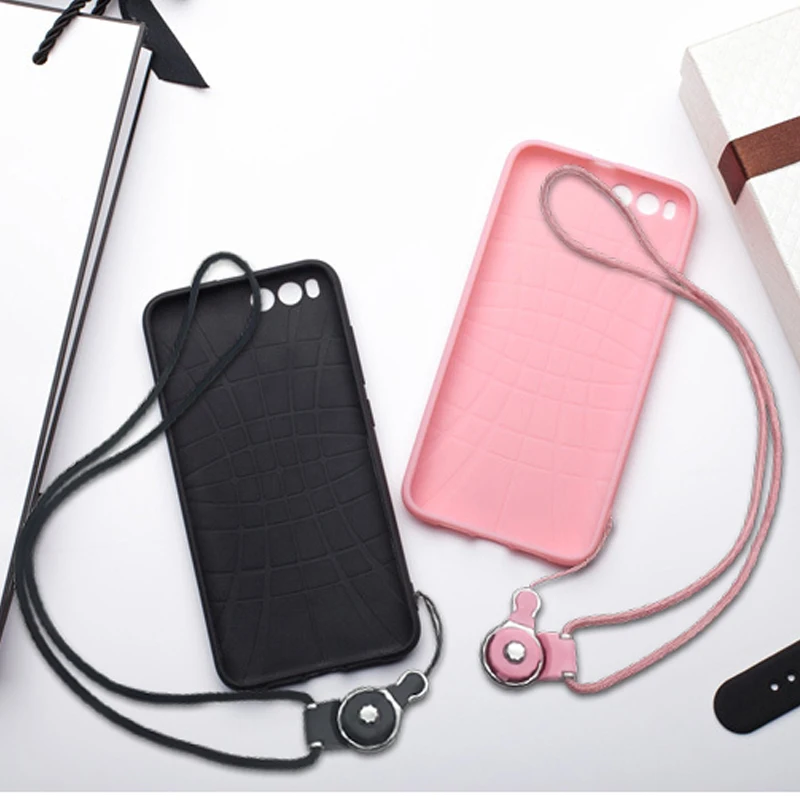 HOPELF Fitted Case for Xiaomi Mi6 Silicone Cute Pink Black Lanyard Coque Cover Mi 6 |