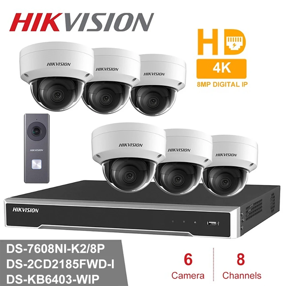 WIFI Hik 8CH DS-7608NI-K2/8P HD POE NVR Kit 6pcs 8MP DS-2CD2185FWD-I & DS-KB6403-WIP Security System IP Camera Surveillance Set |