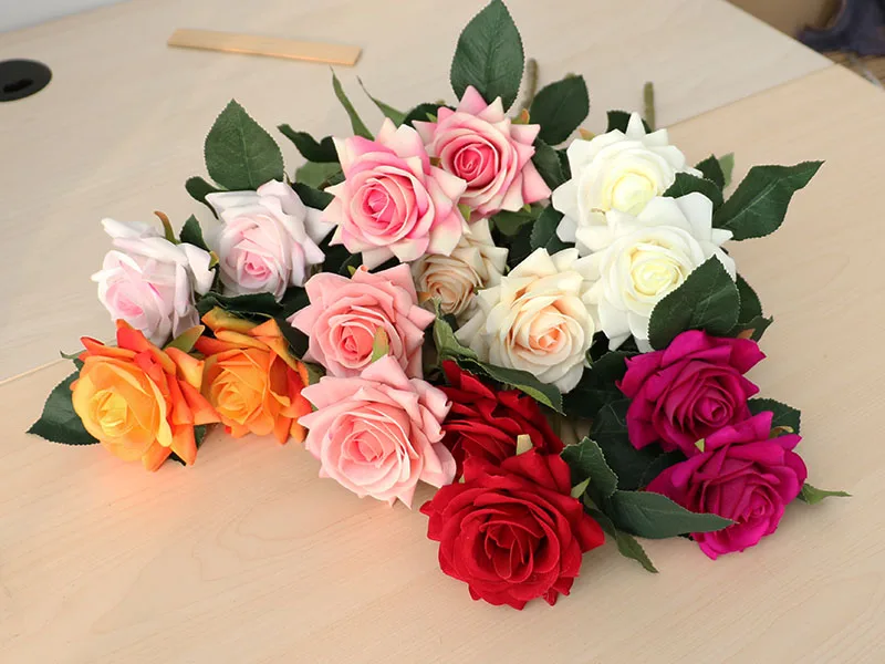 Высокое качество 2 головки бархатные розы цветы красная роза ветка искусственные цветы для свадьбы украшение дома