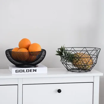 

Nordic Simple Geometric Wrought Iron Fruit Basket Living Room Coffee Table Fruit Plate Desktop Creative Storage Basket Fruit