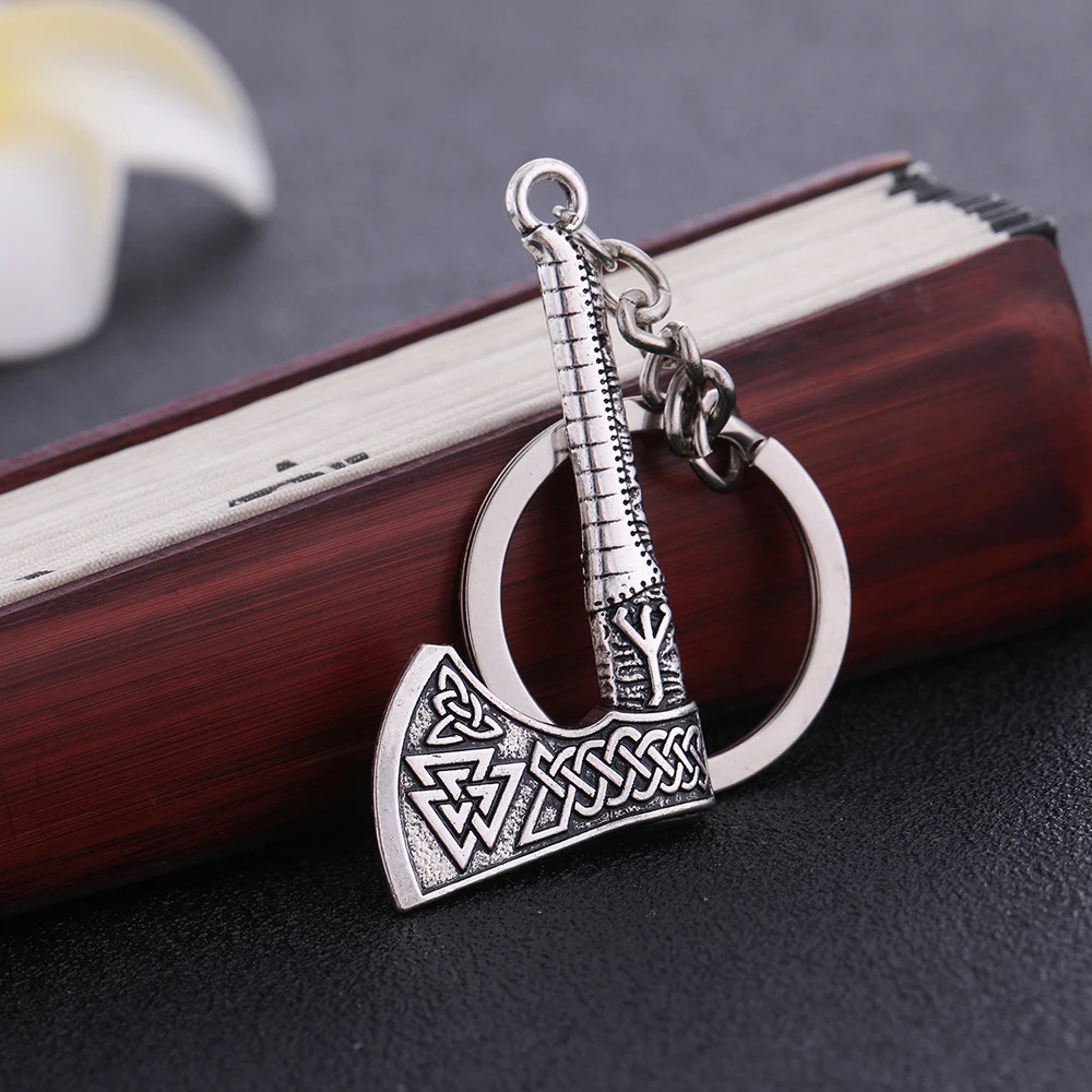 Skyrim 3D Slavic Perun Axe Pendant Key Chain Thor Hammer Charm Odin's Symbol of Norse Valknut Irish Knot Men's Keychain - Image 3