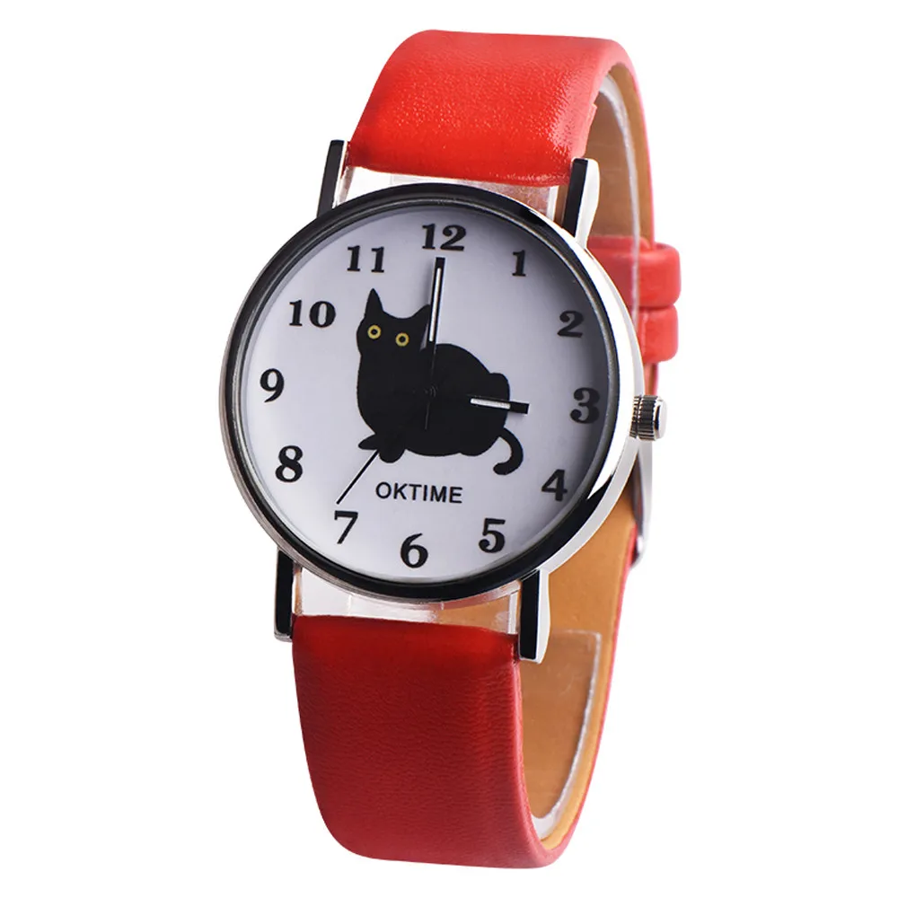 

2018 News Arrival Womens Cute Cat Faux Women Watches Leather Analog Quartz Watch 11.06