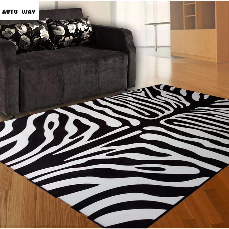 

Fashion trend Zebra carpet Black and white Nordic living room sofa coffee table bedroom Rectangular mat Crystal velvet floor mat