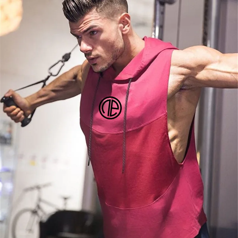 

Fashion fitness 2019 new Men's Cotton Sleeveless Hoodie Bodybuilding Workout Tank Tops Muscle Fitness Shirts Male Vests
