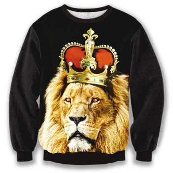 

PLstar Cosmos Free shipping Brand clothing Fashion Men Women Sweatshirts An crown Animal lion 3d print casual O-Neck Sweatshirt