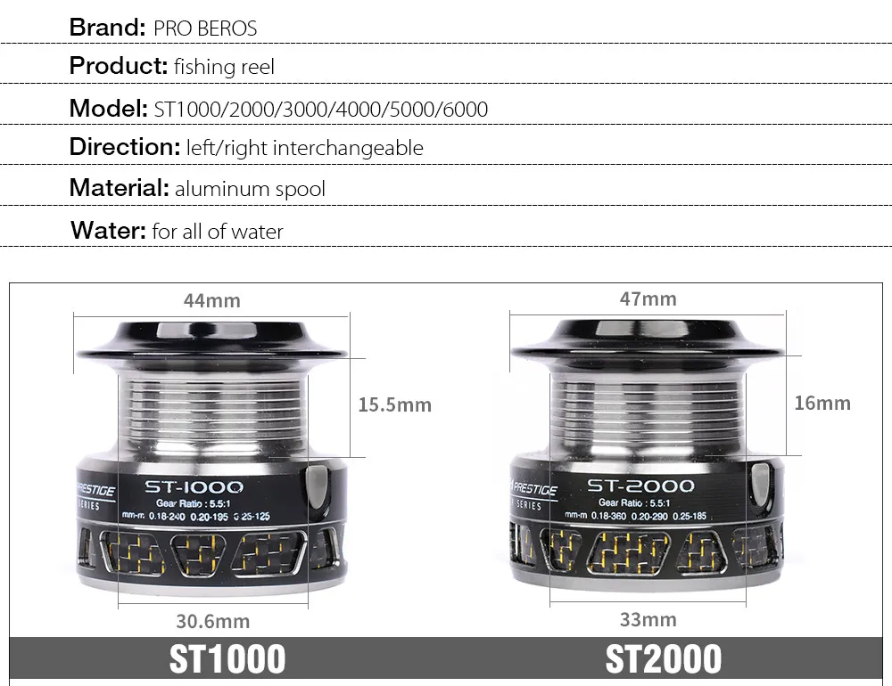 PRO BEROS 5.5:1 All-metal Lightweight 9 Ball Bearing Spinning Fishing Reel