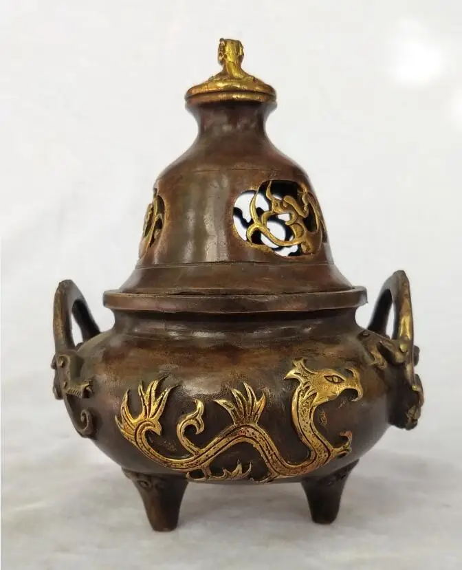 

Antique collection chinese old bronze Dragon Incense burner home art decoration Metal craft Big censer