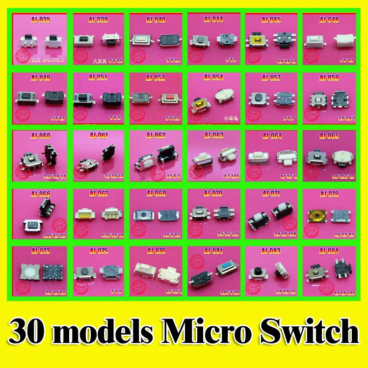 imágenes para Paquete de muestra de 30 modelos 150 unids Tortuga Teléfono micro interruptor interruptor de botón interruptor del Tacto 2*4*3.5 3*6*3.5 3*4*2 .. imágenes para Paquete de muestra de 30 modelos 150 unids Tortuga Teléfono micro interruptor interruptor de botón interruptor del Tacto 2*4*3.5 3*6*3.5 3*4*2 ..