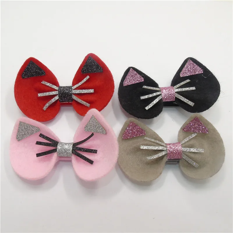 

20pcs/lot Kid Kitty Hair Clips Silver Glitter Cartoon Cat Barrette Sparkly Ears and Whiskers Pink Black Cute Girls Hairpins