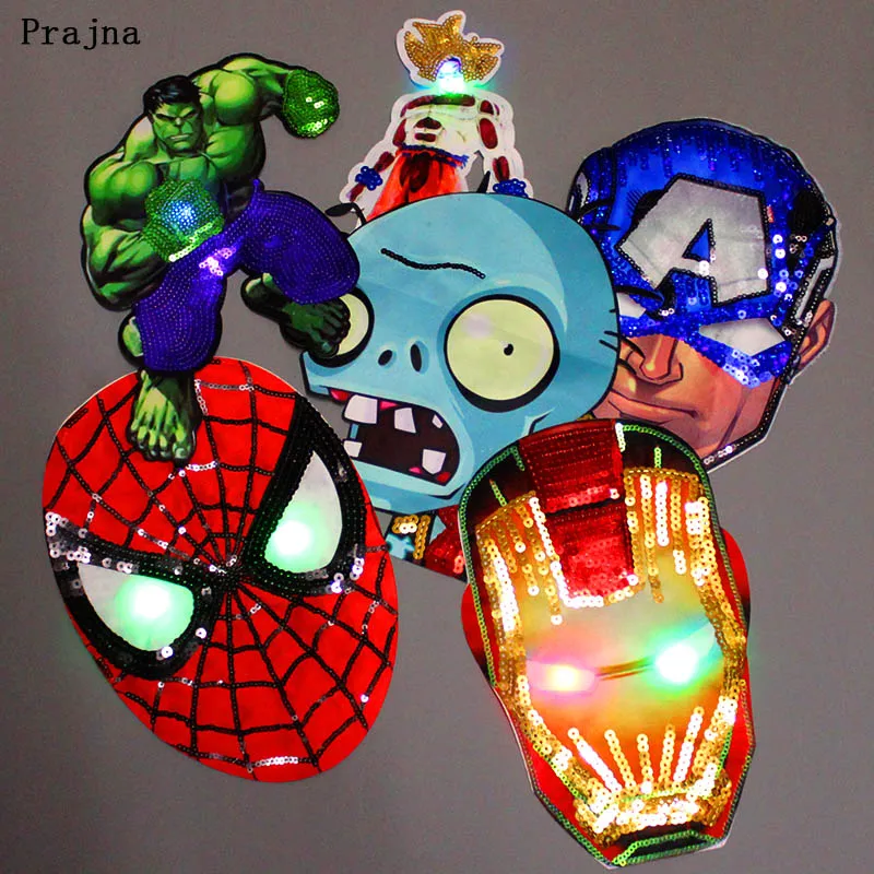 

Prajna The Avengers Patch for Clothing Sequined Sew-on Patch With LED Lighted Applique on Clothes Cartoon Accessory Decoration F