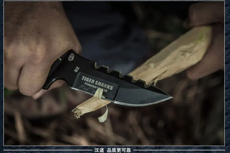 HX на открытом воздухе Тигр Акула Высокое качество D2 Нержавеющая Сталь Кемпинг Охота армейский нож выживания Открытый Инструменты 59HRC тактические ножи