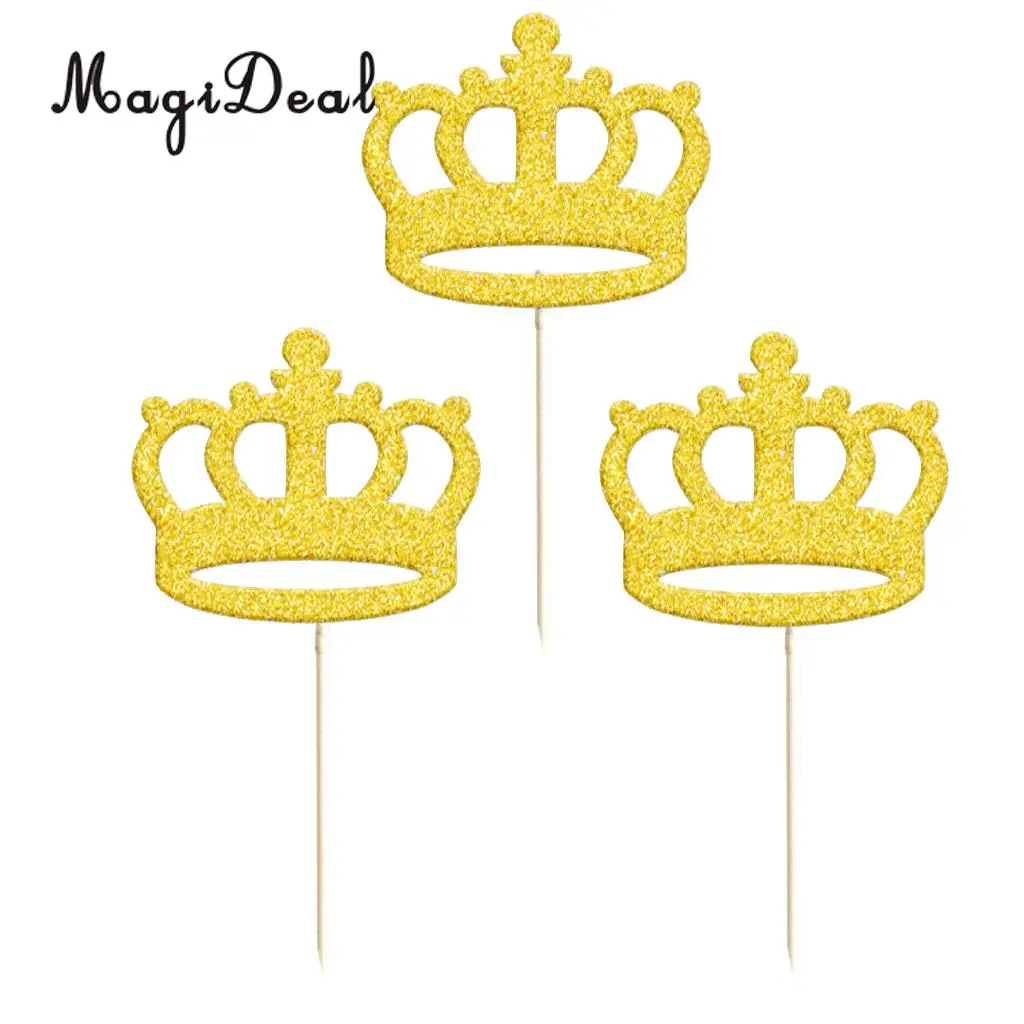Pack of 20pcs Glitter Princess Crown DIY Cake Toppers Christmas Birthday Baby Shower Cupcake Picks Bakery Accessories