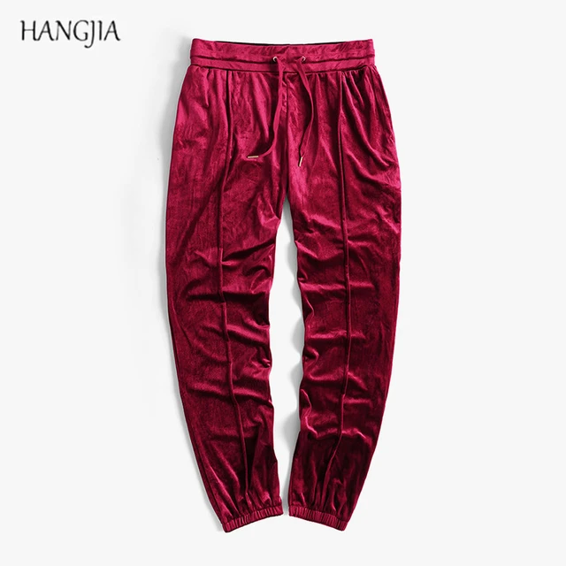 Kanye West welurowe spodnie joggery Baggy Streetwear czerwone czarne szare  spodnie dresowe ponadgabarytowe hip-hopowe aksamitne spodnie dla mężczyzn  na co dzień - AliExpress