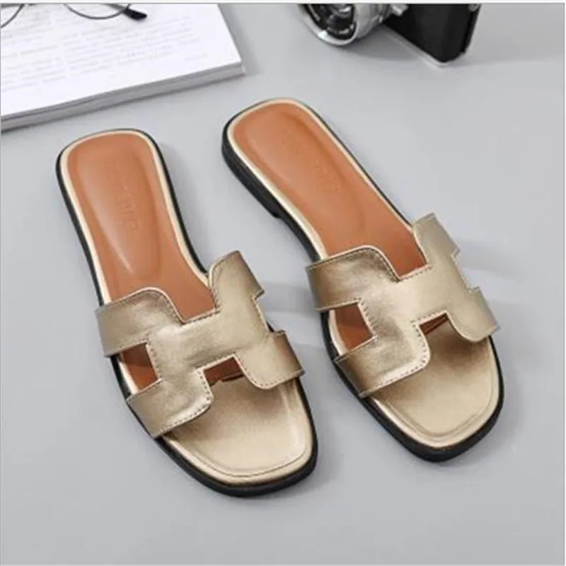 

BJYL flat bottom slippers female summer fashion new H word flat beach sandals and slippers