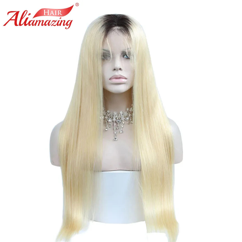 Ali Amazing Hair Ombre 613 Blonde Glueless Pre Plucked Lace Front Wig 130% Density Remy Human with Baby | Шиньоны и парики
