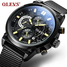OLEVS Sports Military Watches Top Brand Big Quartz Men Watch Male Clock Mesh Steel Strap Man
