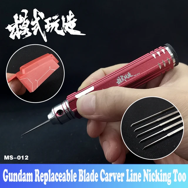 Gundam Resin Model 5 In 1 Replaceable Blade Carver Line Nicking Tool Push Broach Carved Sword DIY Hobby Cutting Tools Accessory Model Building Kits TOOLS Material: Metal