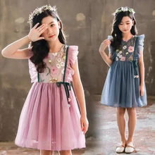 6228 праздничное платье принцессы с цветочной вышивкой без рукавов для девочек Новинка года, летние детские платья для девочек,, одежда для маленьких девочек