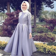 Элегантные Длинные рукава 3D цветок арабские дубайские Вечерние наряды мусульманские женские вечерние платья длиной до щиколотки атласные длинные вечерние платья для выпускного вечера