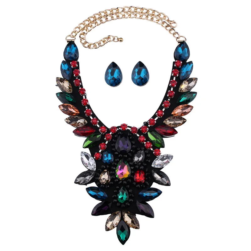 2017 Hot Vintage Bohemian Exaggerated Full Of Crystals Necklace Earrings Jewelry Set For Women Exquisite Sets Gift N0969 | Украшения и