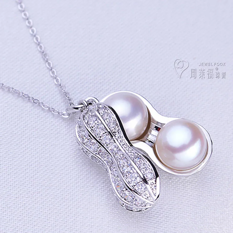 

KJJEAXCMY Zhou Laifu silver S925 genuine sterling silver pendant inlaid micro Korea fashion peanut Pearl Necklace Pendant