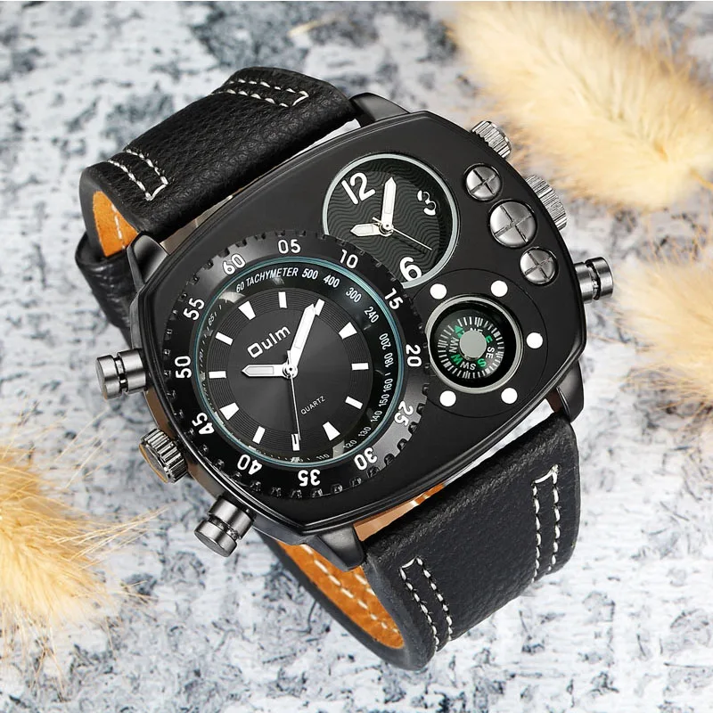 Oulm Hp9865 Relógio de Pulso Casual Square Dial Wide Strap Homem Quartz Ver Marca de Luxo Relógio Masculino Super Grande Men Sport Relógios - Image 2