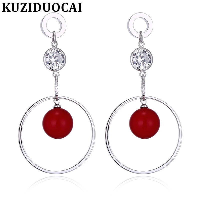 

Kuziduocai New Fashion Jewelry Will Not Fade Natural Red Stone Circle Noble Zircon Stud Earrings For Women Gift Pendientes E-29