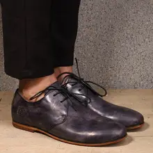 Новая английская кожаная обувь с круглым носком в стиле ретро, обувь с низким вырезом ручной работы, дышащая повседневная мужская обувь